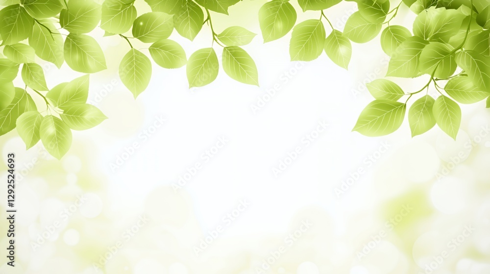Bright Green Leaves Frame on Soft White Background Bright Green Leaves Frame on Soft White Background