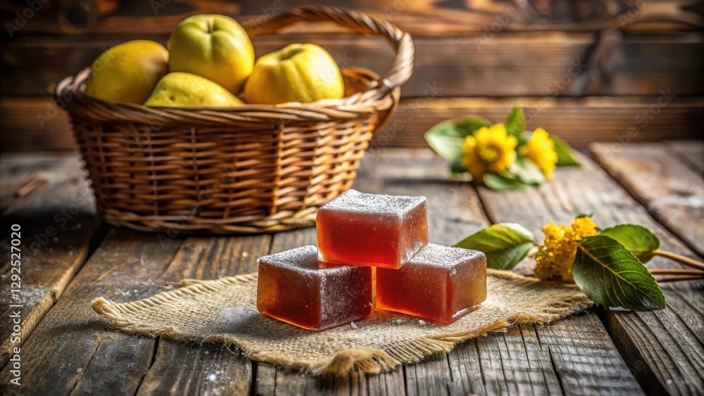 Rustic Still Life Featuring Homemade Fruit Cubes and a Basket of Fresh Fruit Rustic Still Life Featuring Homemade Fruit Cubes and a Basket of Fresh Fruit