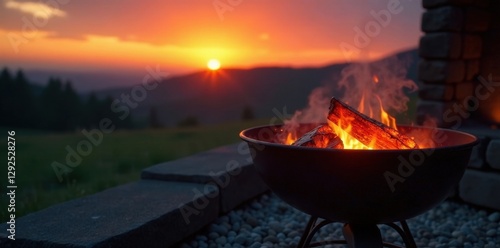 Wallpaper Mural Glowing embers in wood-fired grill; sunset sky backdrop , sky, delicious Torontodigital.ca