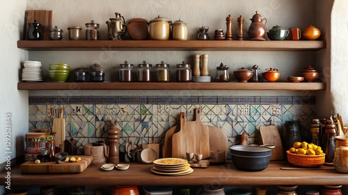 Wallpaper Mural Rustic Mediterranean Kitchen Pantry with Spices, Herbs, and Cookware Torontodigital.ca