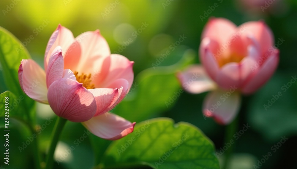 Soft petals unfolding amidst lush green foliage, summer, blooming Soft petals unfolding amidst lush green foliage, summer, blooming