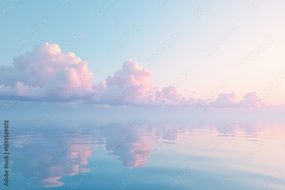 Obraz premium Serene Pastel Cloudscape Mirrored on Calm Waters, Evoking a Sense of Tranquility and Peaceful Serenity