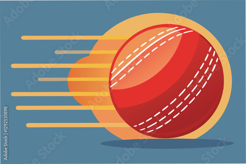 Red cricket ball flying through the air against a blue background highlighting the sport's dynamic nature during a sunny day