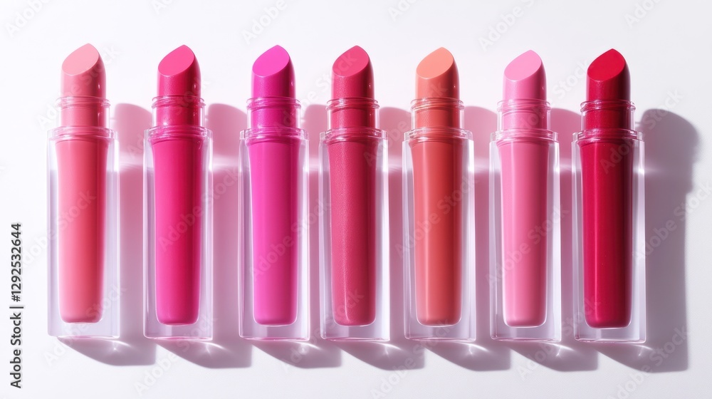 Row of various shades of lip gloss or lipstick in clear containers. Row of various shades of lip gloss or lipstick in clear containers.