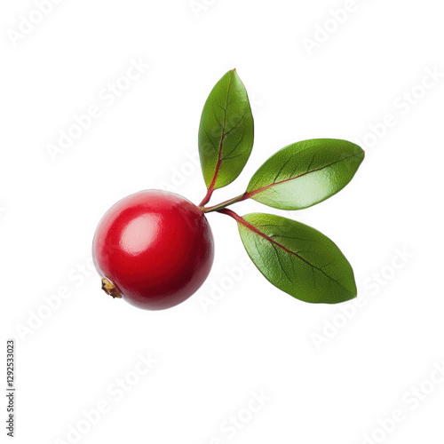 Wallpaper Mural single vibrant red fruit. likely a berry. accompanied by two green leaves. set against a clean white background this composition emphasizes the fruit's color and texture. making it suitable for food-r Torontodigital.ca