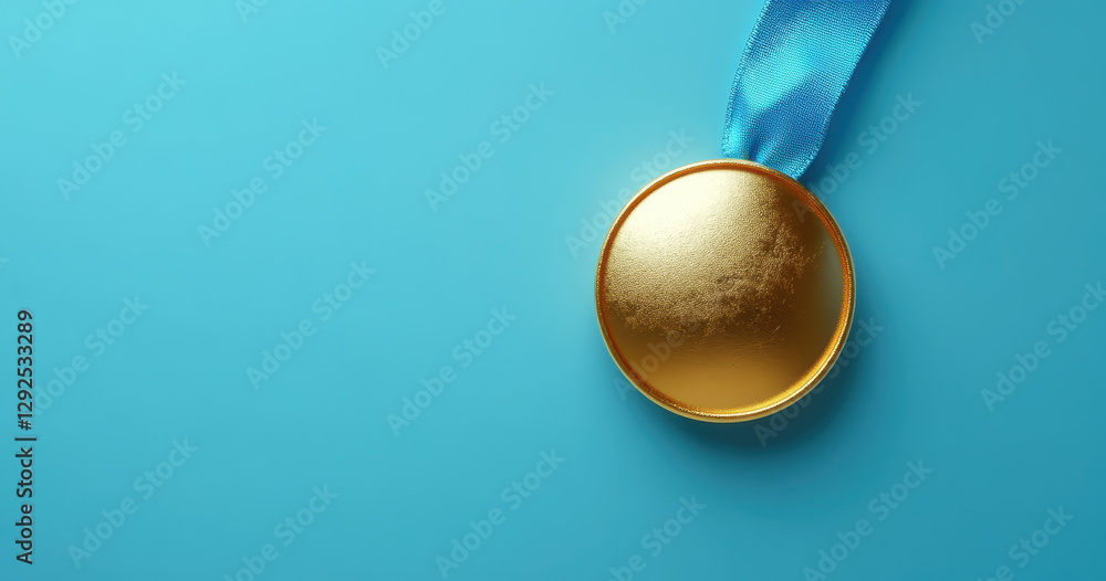 Gold Medal with Blue Ribbon on Blue Background Gold Medal with Blue Ribbon on Blue Background