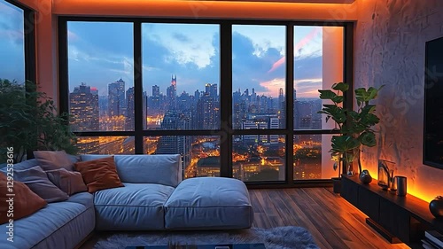 Wallpaper Mural Luxury Apartment with Stunning City View at Night Torontodigital.ca