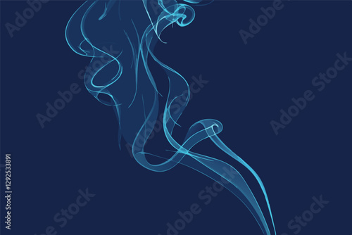 Swirling blue smoke dances gracefully against a dark background creating an ethereal and calming ambiance in a minimalist design