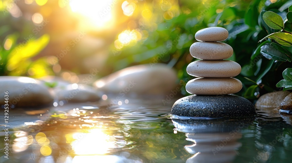 Obraz premium Balanced stones in tranquil garden stream