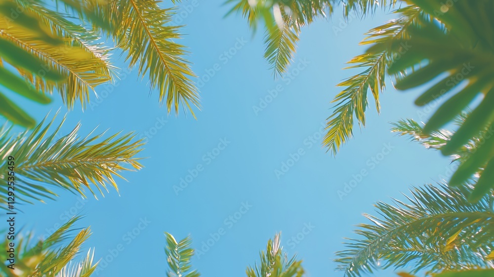 Overhead View of Palm Trees Against a Vivid Blue Sky Overhead View of Palm Trees Against a Vivid Blue Sky