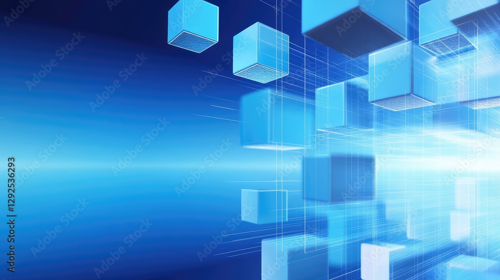 Blue Technological Background with Floating Cubes Representing Digital Data and Innovation Blue Technological Background with Floating Cubes Representing Digital Data and Innovation