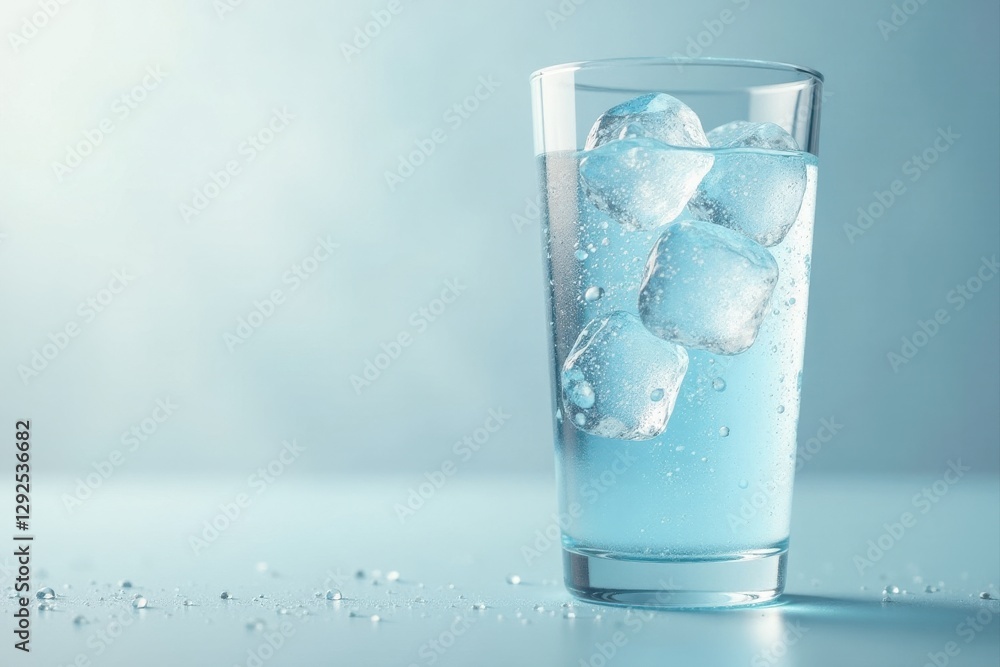 Refreshing Ice Cubes in a Glass of Sparkling Water on a Cool Surface Refreshing Ice Cubes in a Glass of Sparkling Water on a Cool Surface