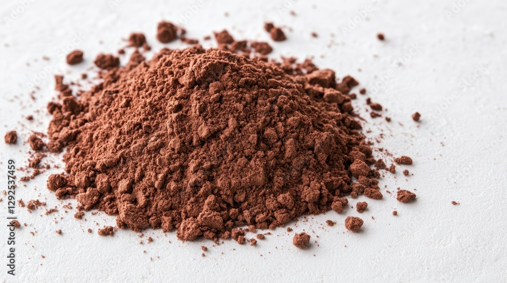 A mound of rich cocoa powder on a light surface, perfect for baking and creating delicious chocolate treats. A mound of rich cocoa powder on a light surface, perfect for baking and creating delicious chocolate treats.