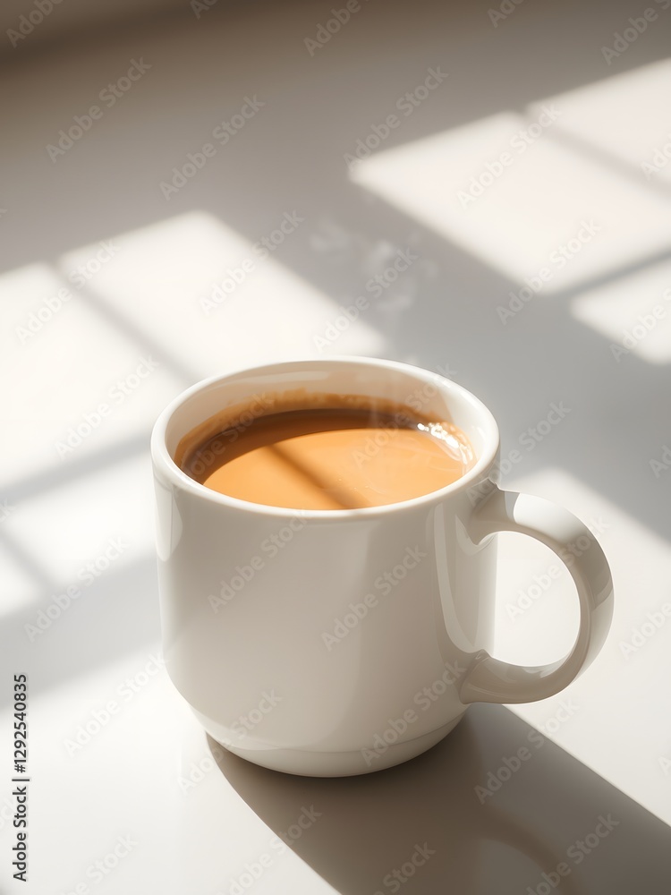 Minimalist Coffee Cup with Rising Steam and Bright Natural Light Minimalist Coffee Cup with Rising Steam and Bright Natural Light