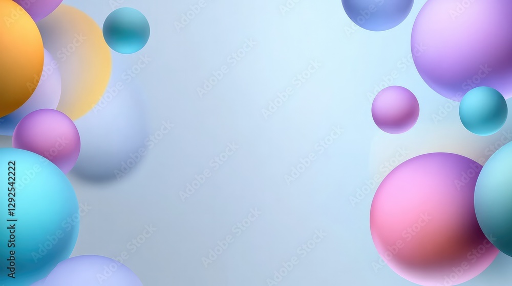Abstract 3D Background with Colorful Floating Spheres on a Gray Surface, Perfect for Banner and High-Resolution Design Abstract 3D Background with Colorful Floating Spheres on a Gray Surface, Perfect for Banner and High-Resolution Design