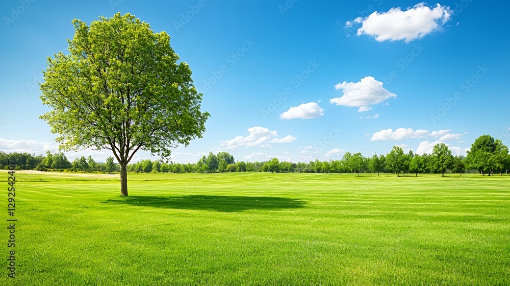 Solitary Tree in a Lush Green Field Under a Bright Blue Sky Solitary Tree in a Lush Green Field Under a Bright Blue Sky