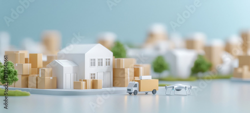 modern logistics hub with truck and drone managing deliveries efficiently