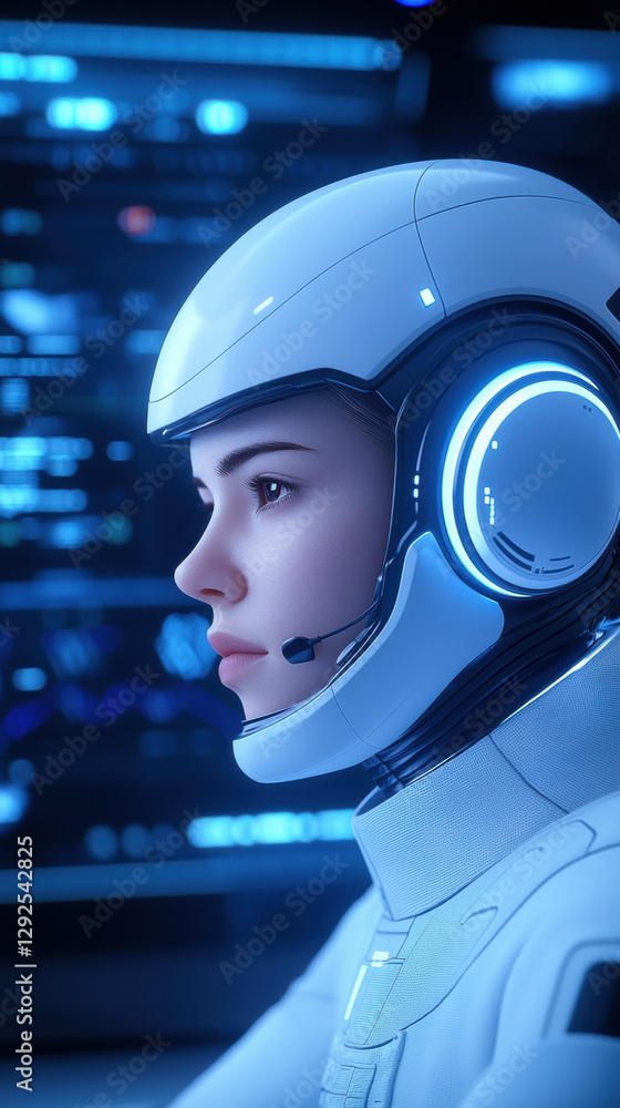 futuristic humanoid AI in sleek helmet, focused on strategy and technology futuristic humanoid AI in sleek helmet, focused on strategy and technology