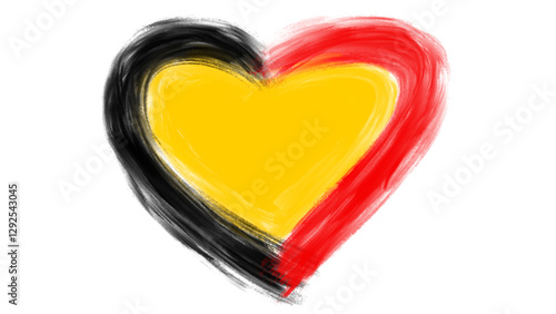 Paint brush textured love heart shape in germany color flag colors black, red, yellow. Design element for Germany day celebrate.
