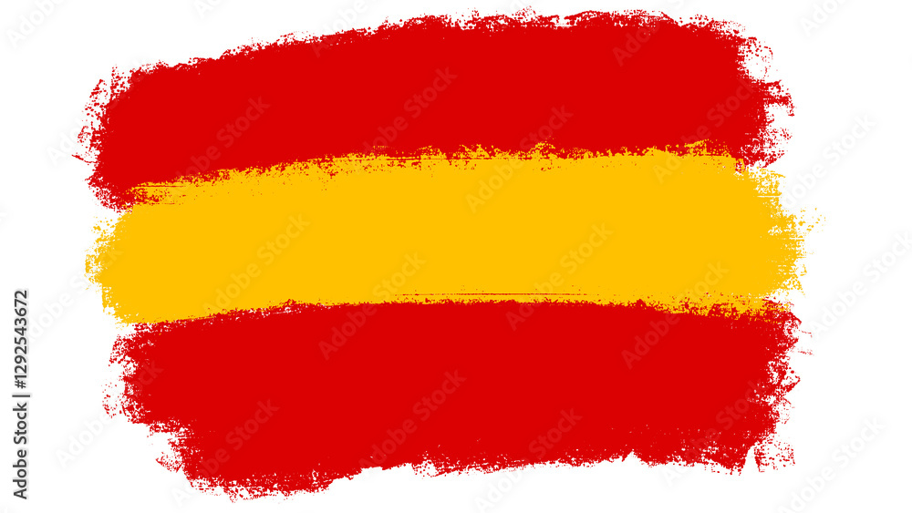 Obraz premium Paint brush textured stripes in spanish spain color flag colors red, yellow on black background. Design element for Spain day celebrate. The concept of drawing, brushstroke, grunge, paint strokes, di
