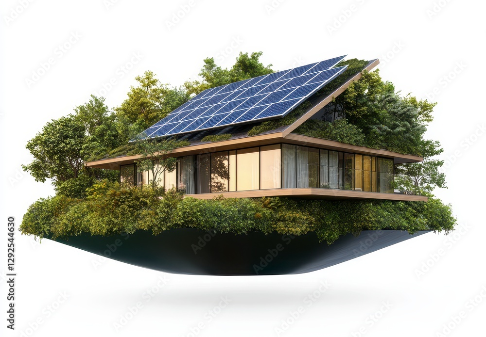 Eco Friendly Floating House with Solar Panels and Lush Greenery Eco Friendly Floating House with Solar Panels and Lush Greenery