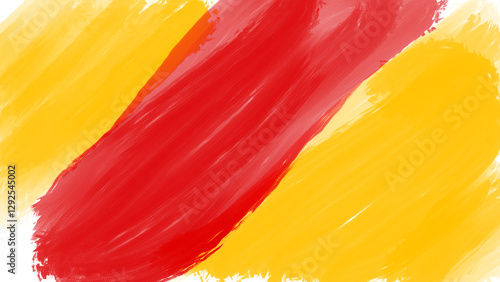 Paint brush textured stripes in spanish spain color flag colors  red, yellow on black background. Design element for Spain day celebrate. The concept of drawing, brushstroke, grunge, paint strokes, di