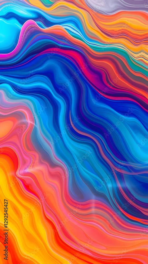 Fototapeta premium Dynamic, Abstract Representation of Waves in Bright Colors