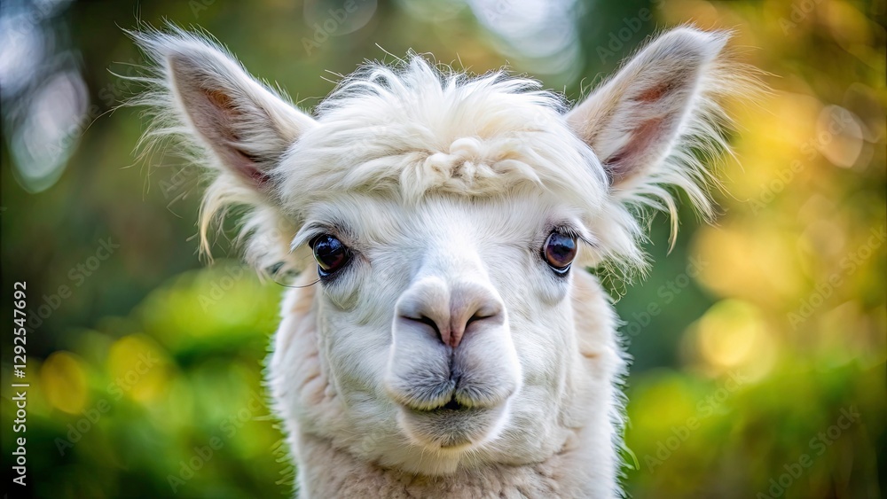 Fototapeta premium Close-Up Alpaca Portrait: White Vicugna Pacos Head & Face Photography