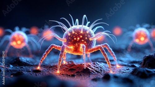 Mesmerizing glowing microorganism under microscopic visualization photo