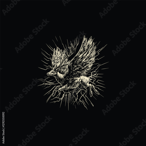 mighty winged deer design vector template illustration