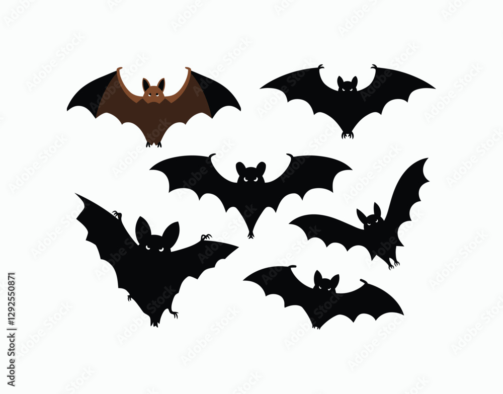 Fototapeta premium Simple Halloween Bat Silhouette Collection Isolated Template
