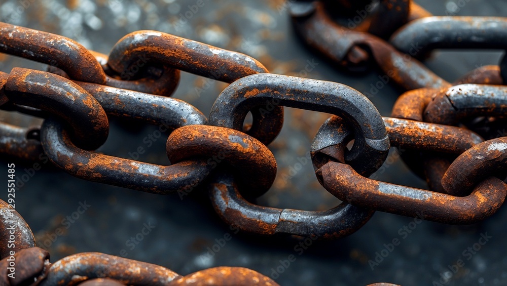 Rusty industrial chain linking components in harmony Rusty industrial chain linking components in harmony