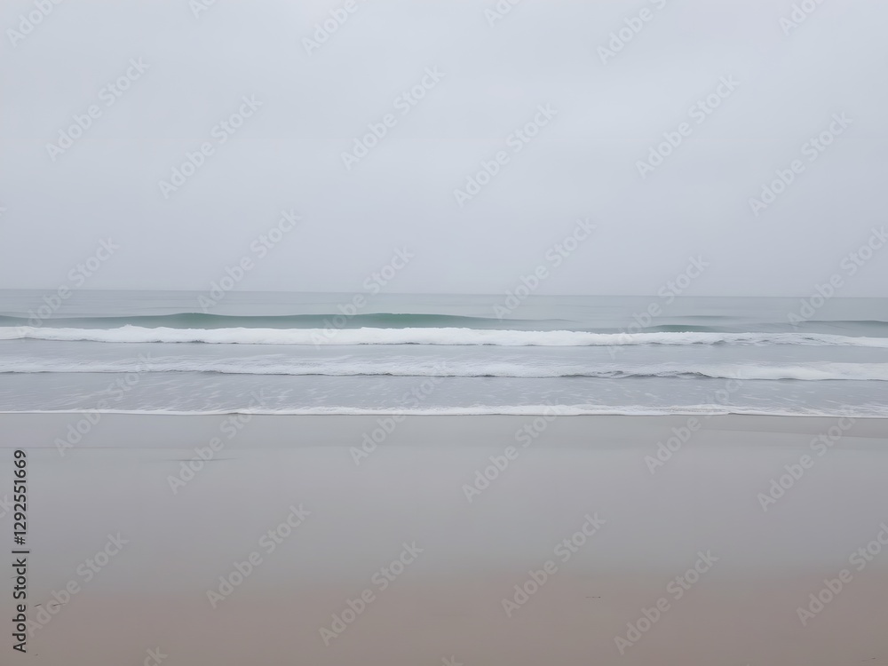 Overcast Seaside with Soft Waves and a Gray Sky, Creating a Calm Atmosphere Overcast Seaside with Soft Waves and a Gray Sky, Creating a Calm Atmosphere