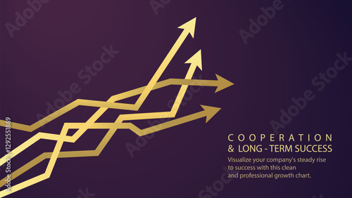 Golden Racing Business Arrows graph pointing up indicating cooperation, competition, profits and show progress with dark purple background