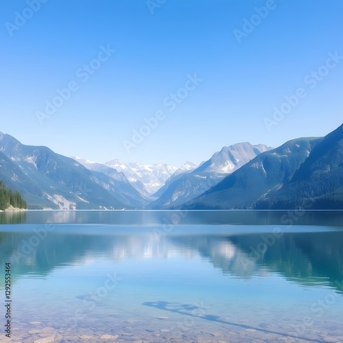  Reflective Lake and Majestic Mountain View in Bright Summer Light