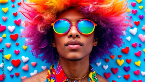 Wallpaper Mural Vibrant afro style with colorful sunglasses and hearts Torontodigital.ca