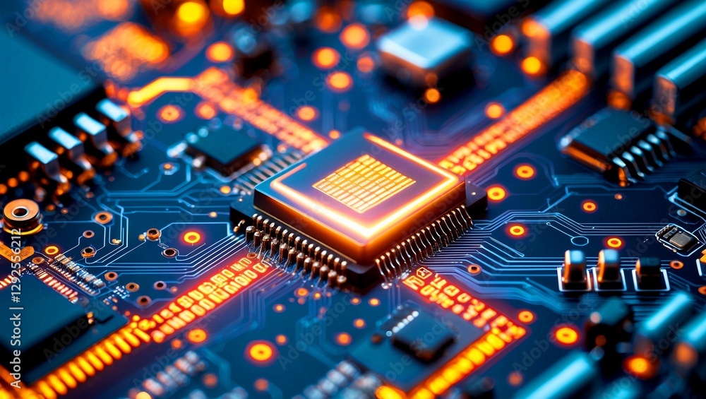 Vibrant close up of a high tech circuit board Vibrant close up of a high tech circuit board