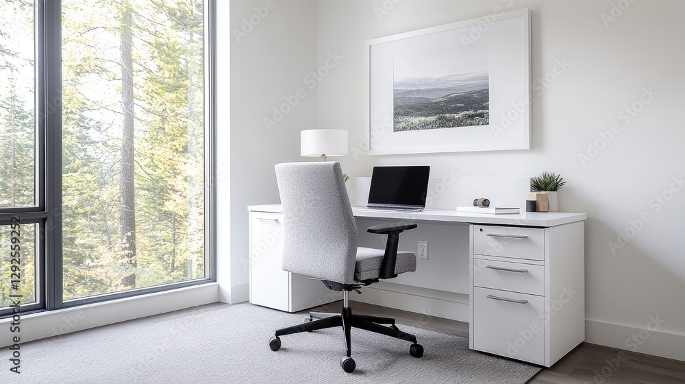 Fototapeta premium Modern Workspace with Forest View