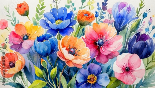 Wallpaper Mural Vibrant watercolor flowers for inspiring home decor Torontodigital.ca