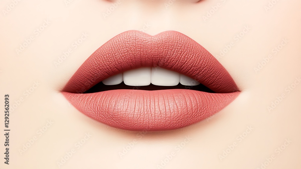 Obraz premium Close-up of Rosy Matte Lips: A Detailed Digital Illustration AI Generated