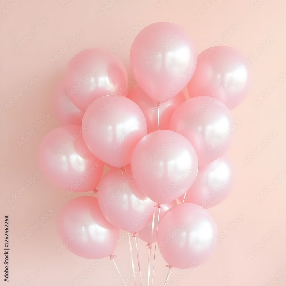 Light Pink Balloons with Shiny Metallic Finish Against a Soft Pastel Background Light Pink Balloons with Shiny Metallic Finish Against a Soft Pastel Background