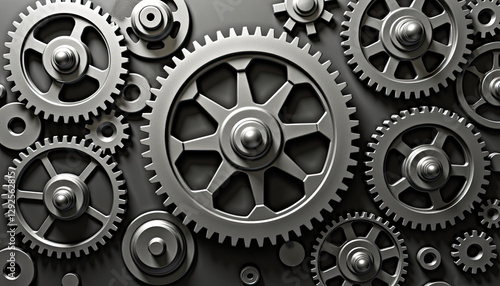 Wallpaper Mural Intricate metal gears system in monochrome for mechanical themed websites, industrial design backgrounds, engineering education materials and steampunk art projects. Torontodigital.ca