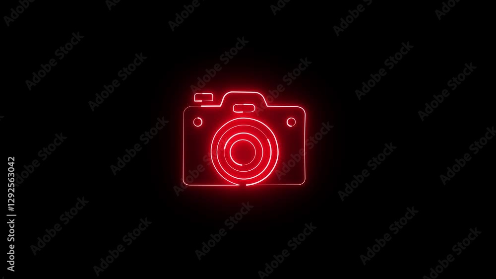 Neon glowing line camera icon isolated on black background. Photo camera. Digital photography. Camera icon neon fire Purple color animation, glowing digital marketing technology symbol animation. Neon glowing line camera icon isolated on black background. Photo camera. Digital photography. Camera icon neon fire Purple color animation, glowing digital marketing technology symbol animation.