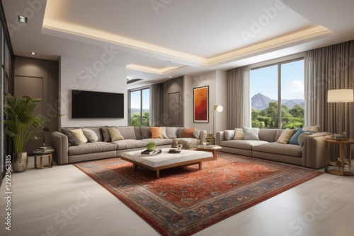 Wallpaper Mural arafed living room with a large couch and a coffee table Torontodigital.ca