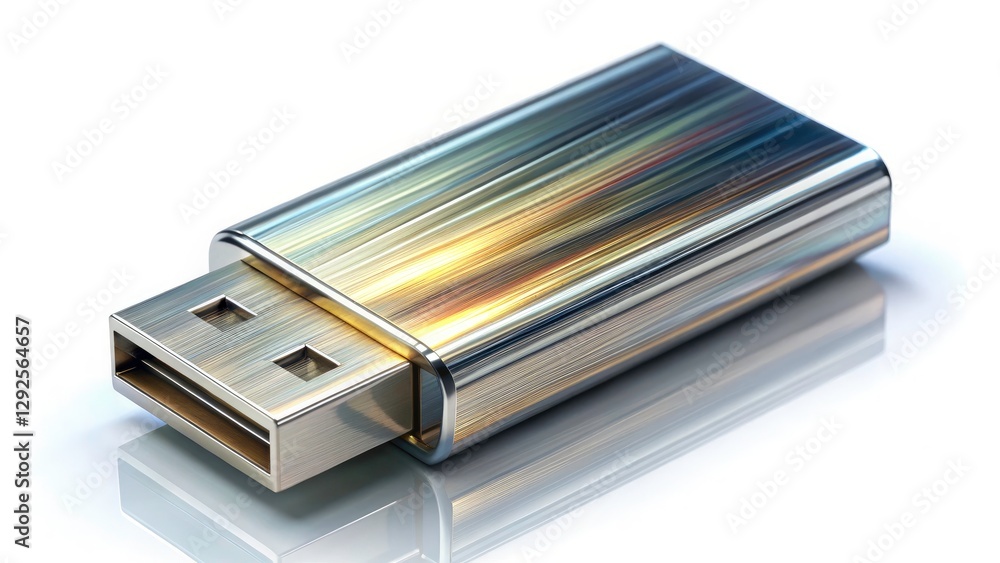Sleek Metallic USB Flash Drive Double Exposure Photography - High-Resolution Stock Image