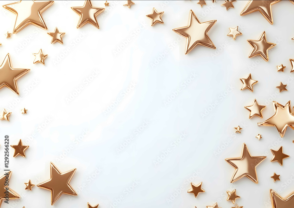 3D rendering of large and small gold stars frame on a white background with copy space for text a web banner design template Isolated on a white background stars a 3D rendering of large and small gold stars frame on a white background with copy space for text a web banner design template Isolated on a white background stars a