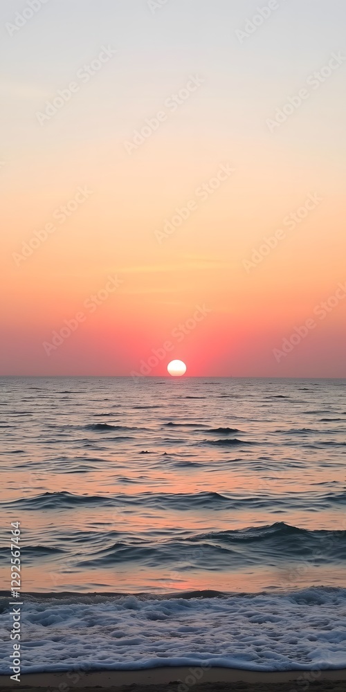 Sunset at the Beach with Soft Pastels and a Calm, Clear Horizon Sunset at the Beach with Soft Pastels and a Calm, Clear Horizon