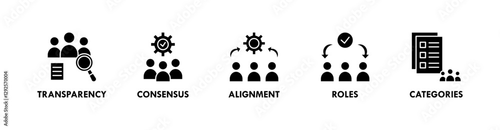 Stakeholder banner web icon illustration concept with icon of transparency, consensus, alignment, roles, and categories Stakeholder banner web icon illustration concept with icon of transparency, consensus, alignment, roles, and categories