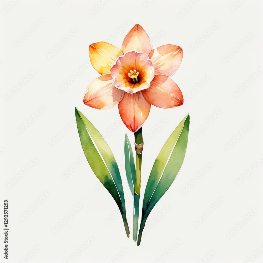 Fototapeta premium Watercolor Painting of a Peach and Yellow Daffodil