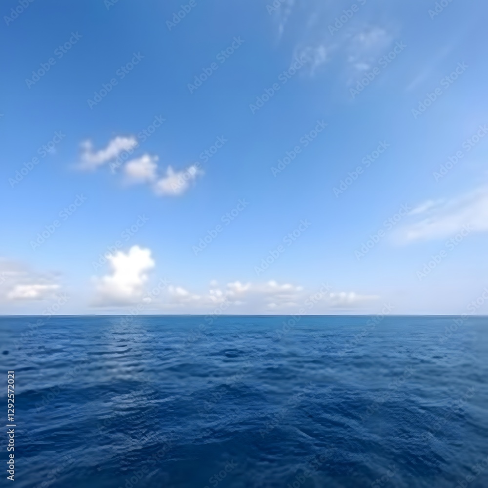 Bright Blue Sky with a Few Cotton Candy Clouds Above a Calm Ocean Bright Blue Sky with a Few Cotton Candy Clouds Above a Calm Ocean